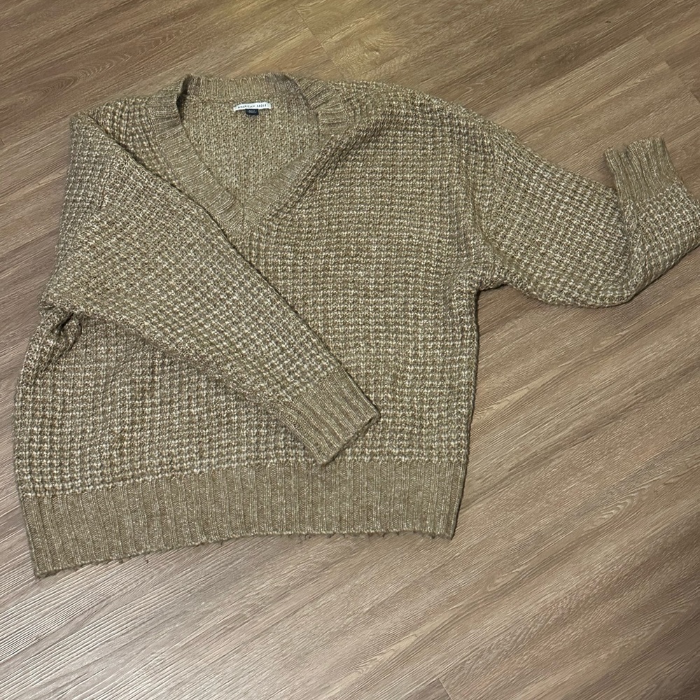 American Eagle Outfitters V-Neck Sweater in Tan